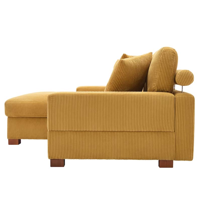 Modern L-Shaped Corduroy Modular Sectional Couch Sofa with Pillows