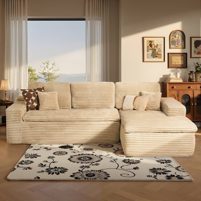 OVIOS No-Assembly L-Shaped Chaise Sofa - Right Chaise-Plush Beige