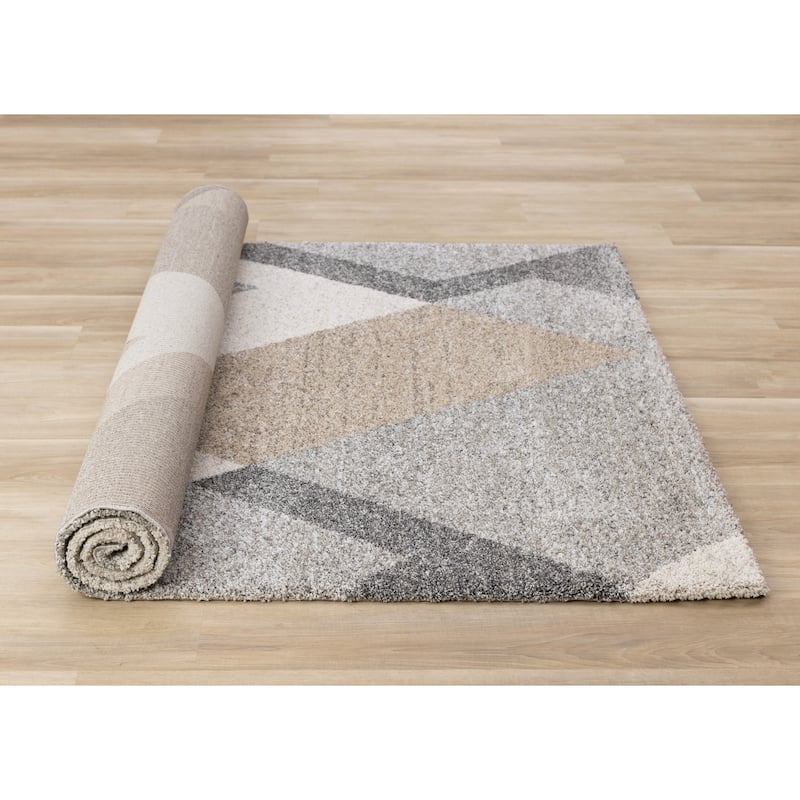 Maverick Collection - White Beige Grey Modern Plush Area Rug