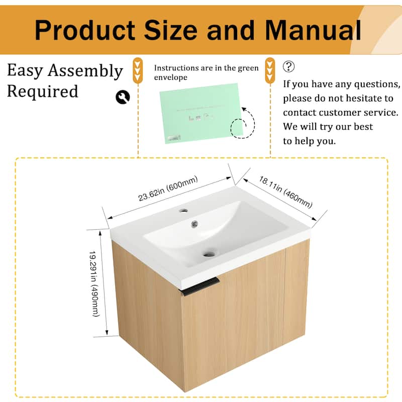 Malwee 24" Floating Bathroom Vanity,Wall Mounted Bathroom Vanity with Sink and Side Shelf