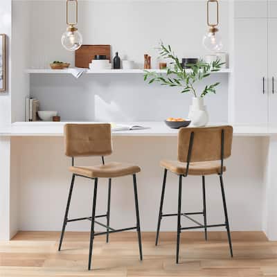 Homy Casa Set of 2 Faux Leather Counter Stools/Bar stools with Black Metal Legs and Low Backrest - N/A