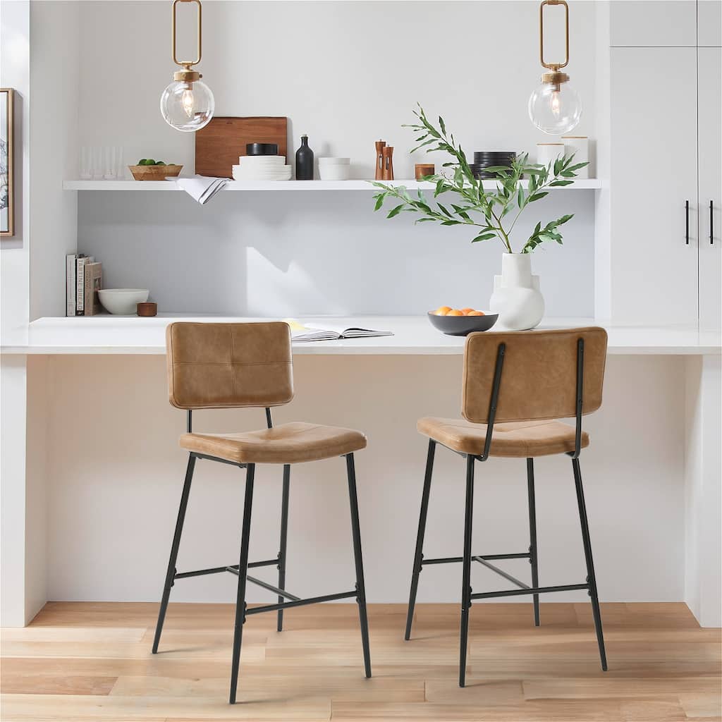 Homy Casa Set of 2 Faux Leather Counter Stools/Bar stools with Black Metal Legs and Low Backrest