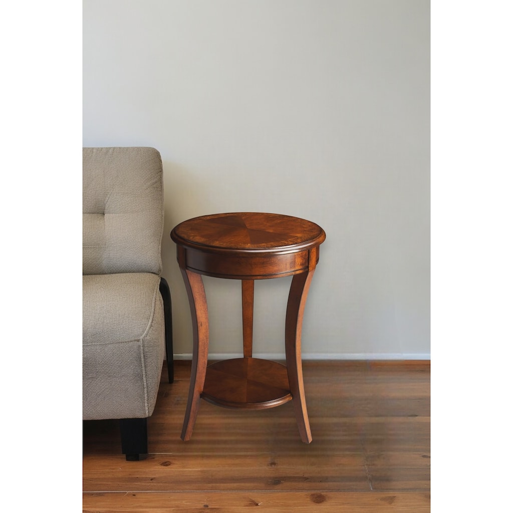 HomeRoots 26" Brown Wood And Wood Round End Table With Shelf - 26