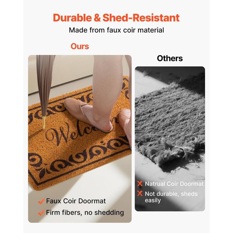 Brown Faux Coir Fibers Welcome Doormat with Non-Slip Backing for Indoor or Outdoor Mat - 29.5” x 17” x 0.4”