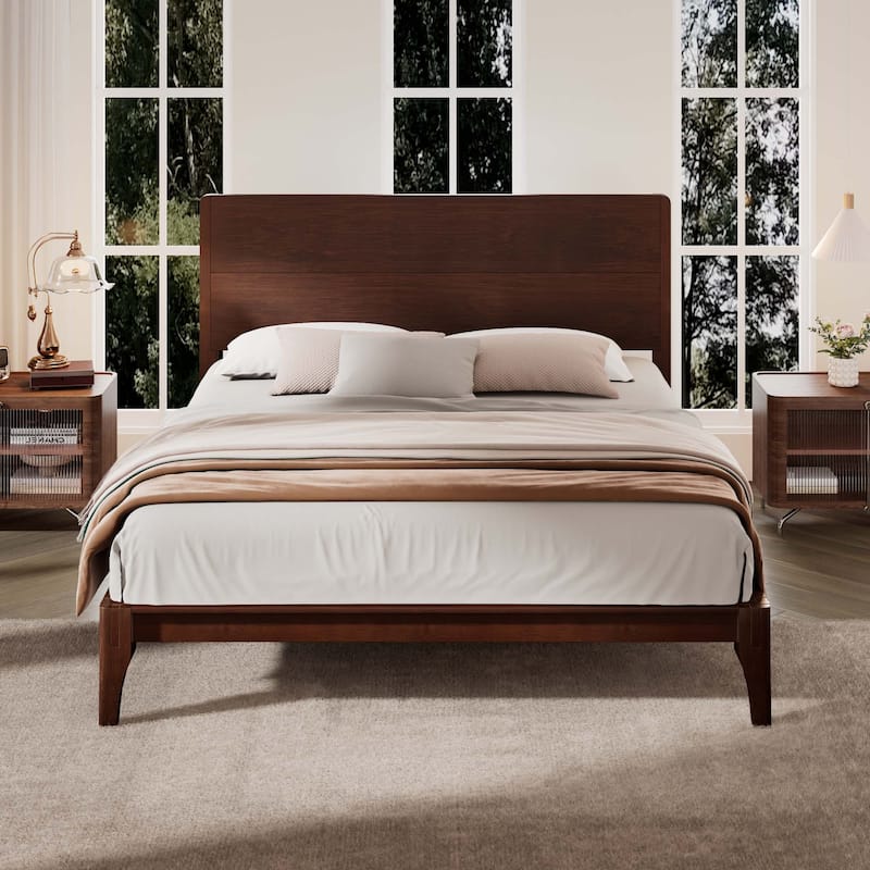 Mid-Century Modern Bamboo Wood Platform Bed