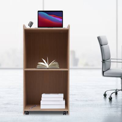 Portable Podium Stand Oak Conference Lectern with Wheels