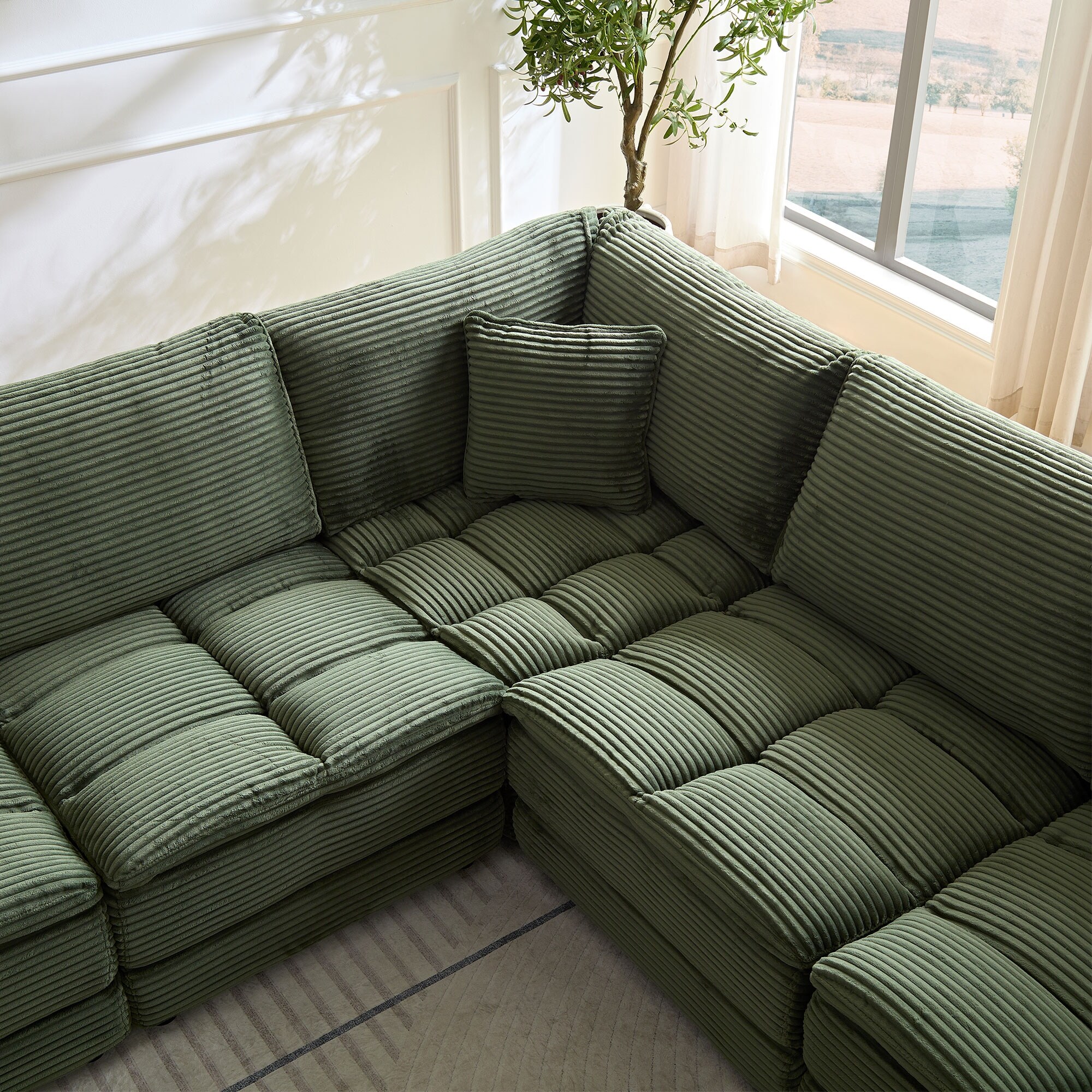 Green L Shaped Corner Couch Oversized Sectional Sofa in Corduroy