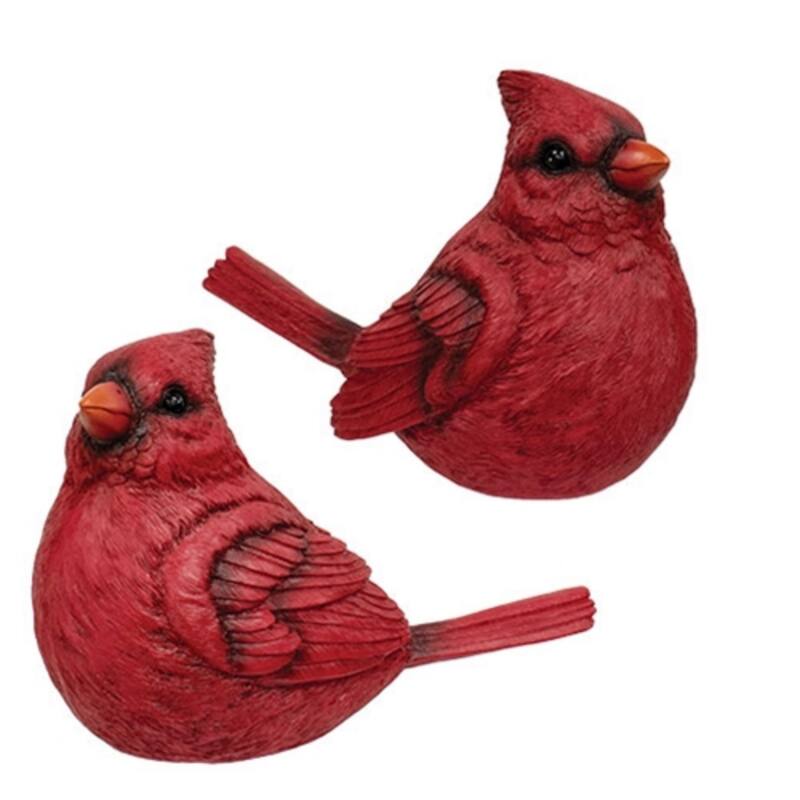 Resin Sitting Cardinal Figurines Hand-Painted Red Birds Tabletop Floor Holiday Décor 10 Inch- 2 Asstd. - Red