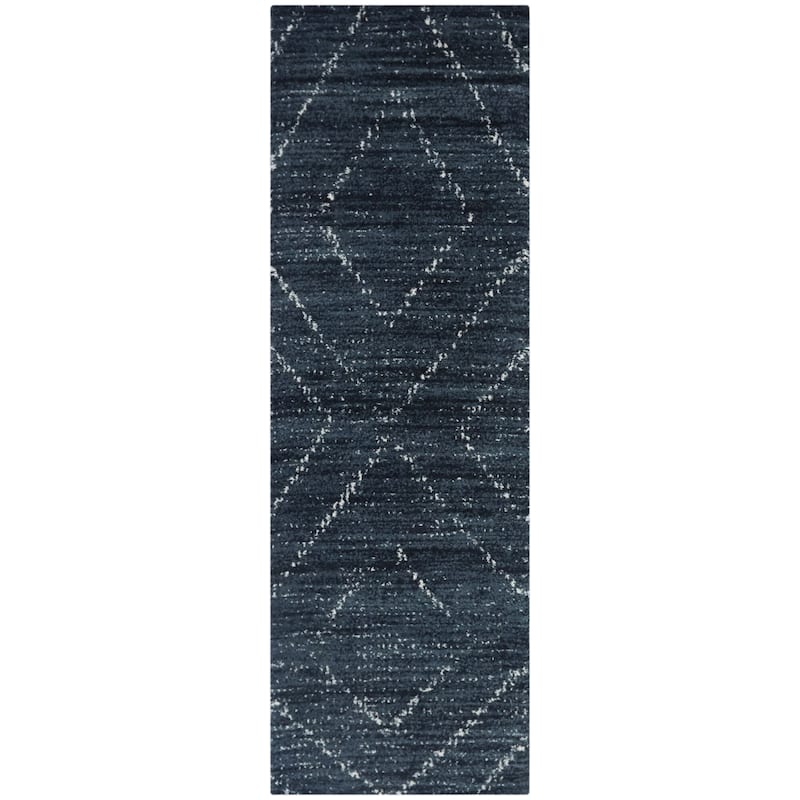 Sienna Moroccan Diamond Area Rug - 2'2" x 7' Runner - Dark Blue