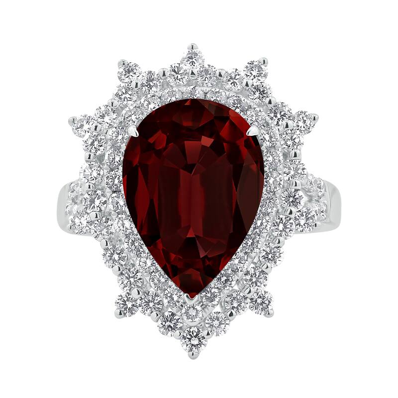 Auriya 5 7/8ct Pear-cut Red Garnet and Halo Diamond Ring 1 1/4ctw 18K Gold