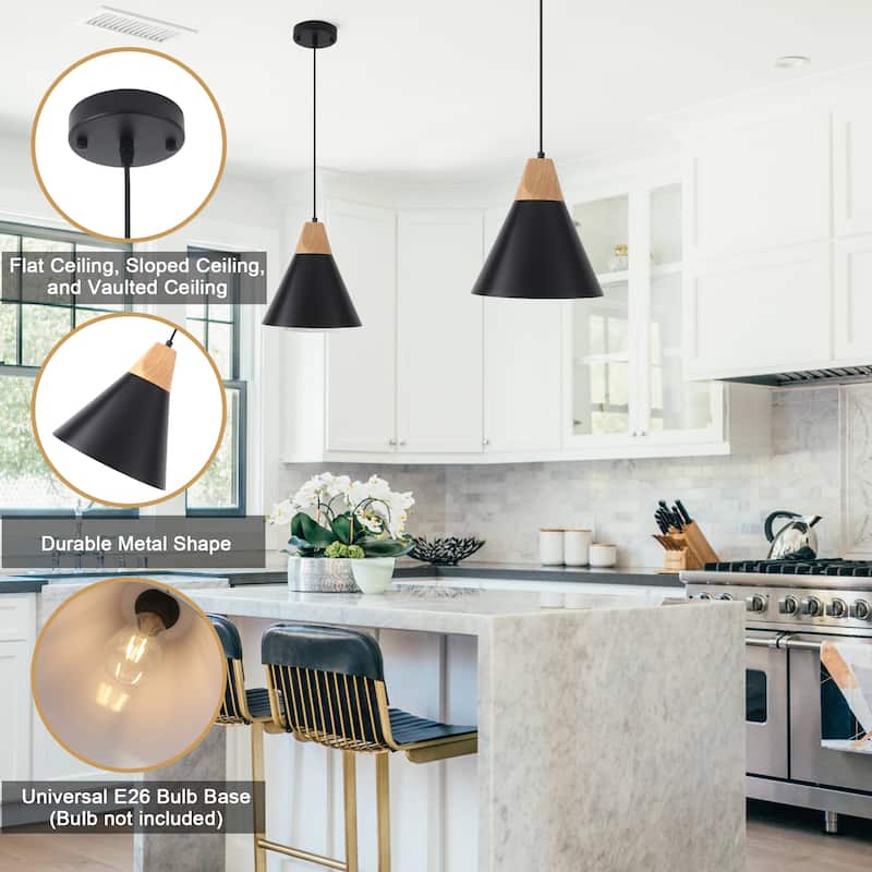 Farmhouse Pendant Light Fixture with Wood and Metal for Kitchen, Hallway,Living Room