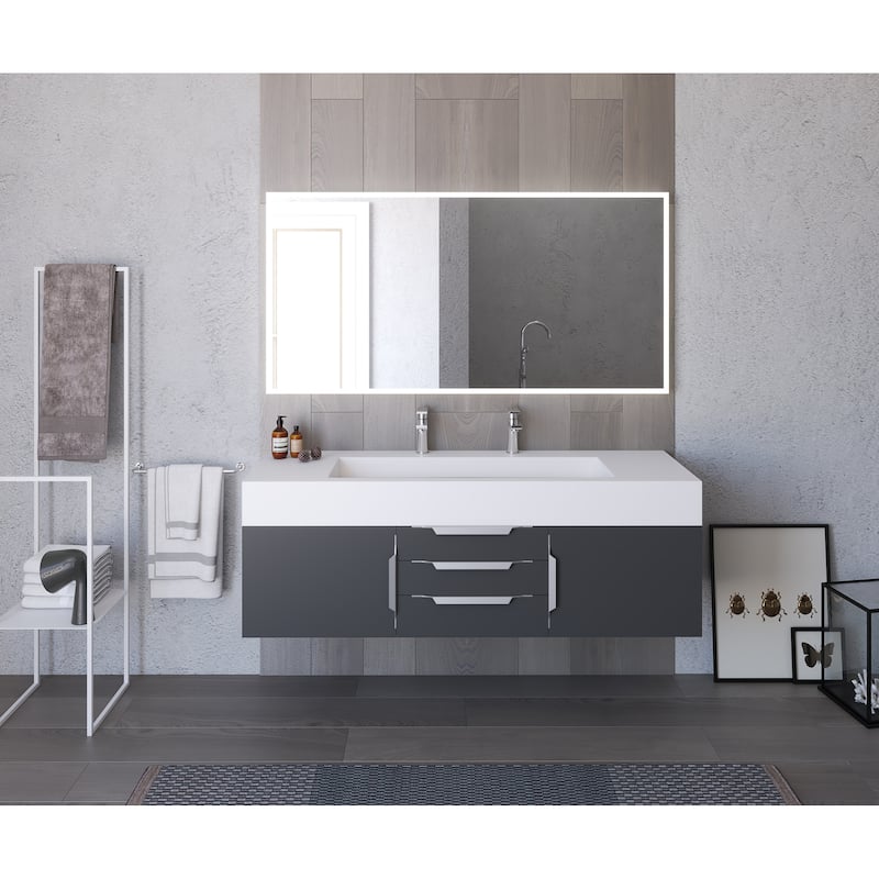 Nile 60" Wall Mounted Bathroom Vanity Set w/ White Top