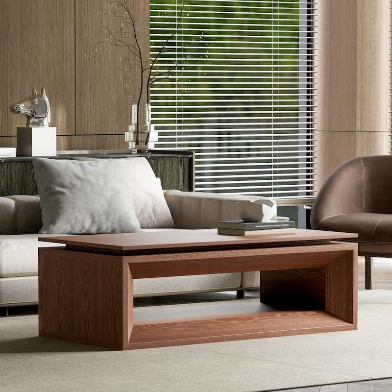 43.3" Lift Top Rectangle Modern Wood Veneer MDF Coffee Table with Storage