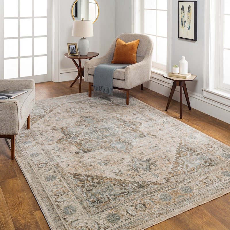 Artistic Weavers Remyr Vintage Distressed Area Rug - 6'7" Round - Olive