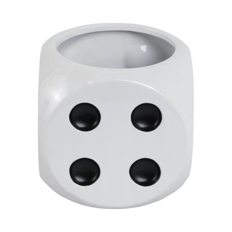 Decorative Ceramic Dice Planter - 6", White & Black - 6.0"