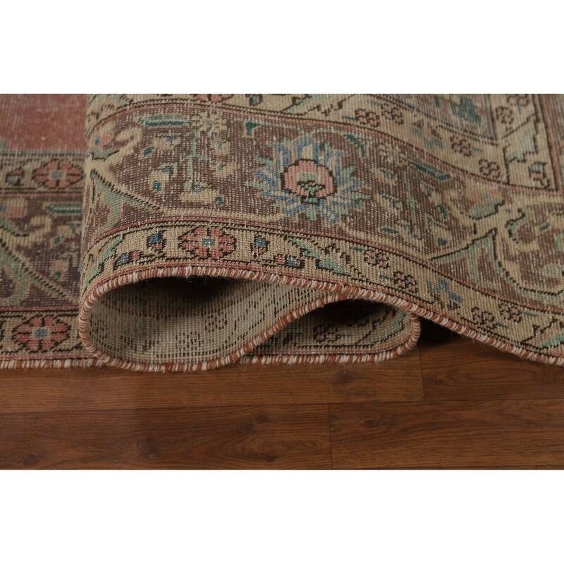 Orange Tabriz Persian Vintage Area Rug Handmade Wool Carpet - 7'9"x 11'0"