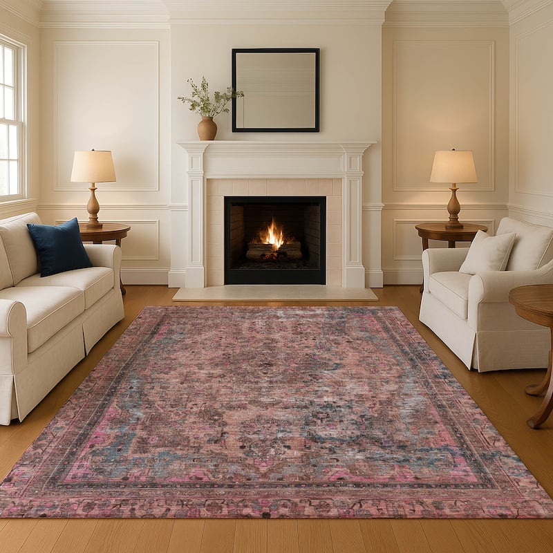 Premium Washable Super Soft Vintage Traditional Mayfield Rug - Pink - 8' x 10'