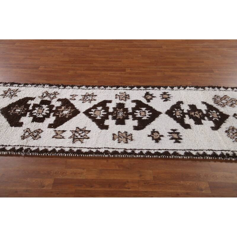 Anatolian Turkish Runner Rug Handmade Tribal Beige Wool Carpet - 3'2"x 12'3"