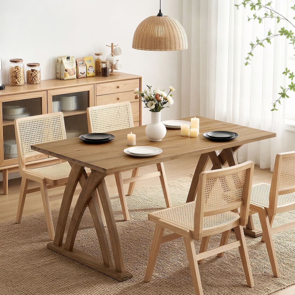 Solid Wood Dining Table for 4-6 People, 63 Inches Rectangular Kitchen Table