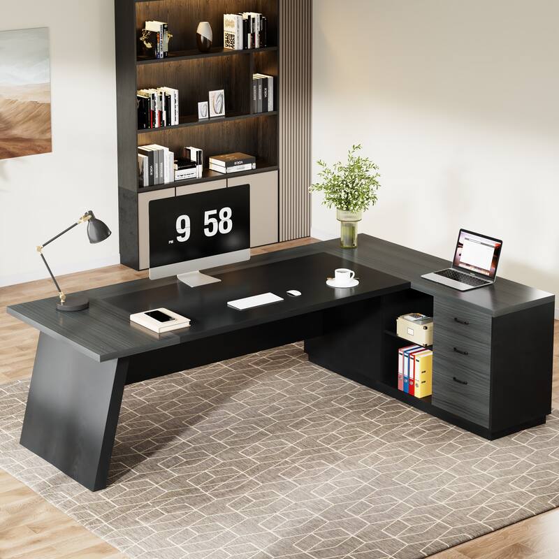 L-shaped Executive Computer Desk with Drawers for Office