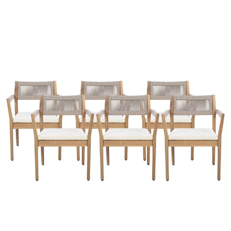 Braided Acacia Wood Outdoor Dining Table and Chairs Set of 4, All-Weather Patio Furniture