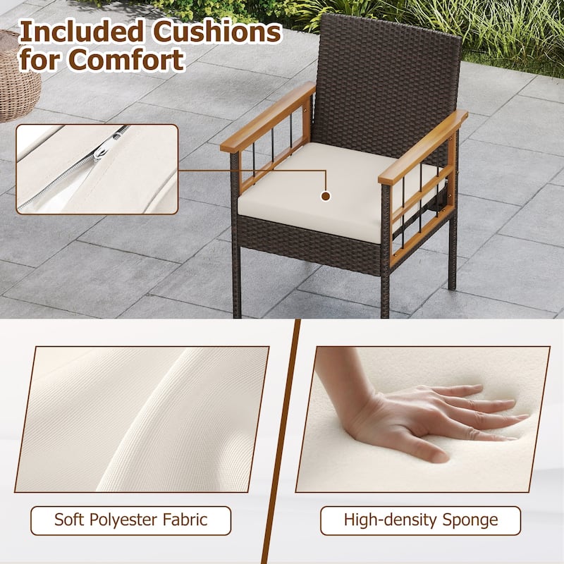 Gymax Set of 8 Wicker Furniture Set w/Acacia Wood Tabletop Armrests