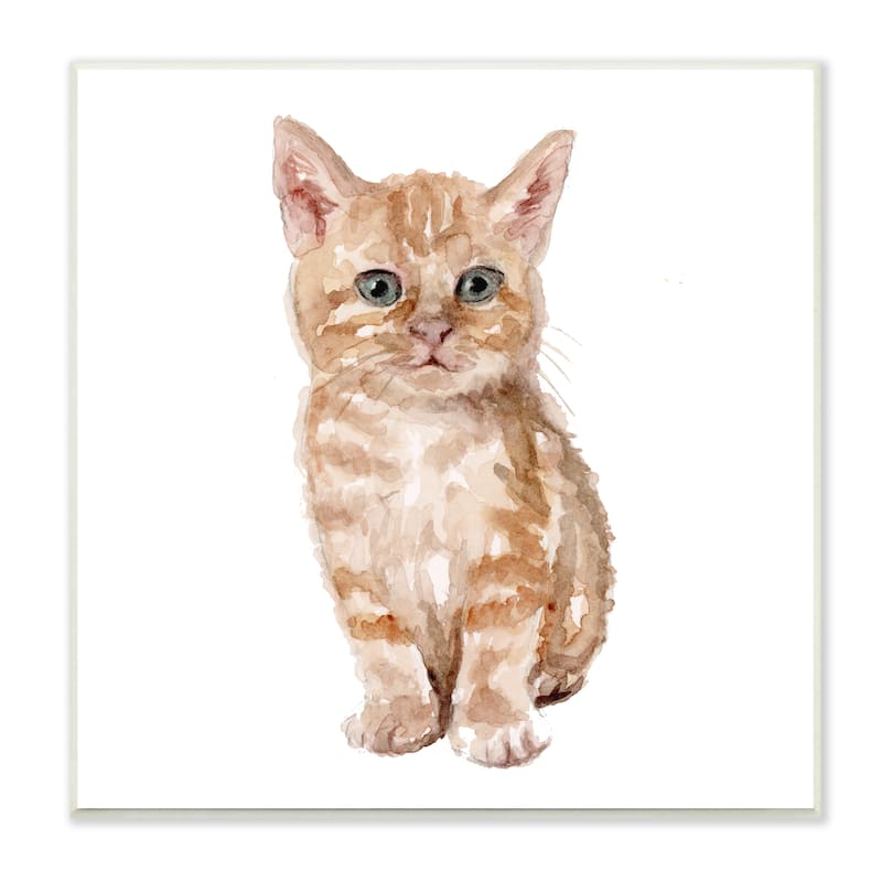 Stupell Tabby Cat Kitten Watercolor Portrait Nursery Animal Wood Wall ...