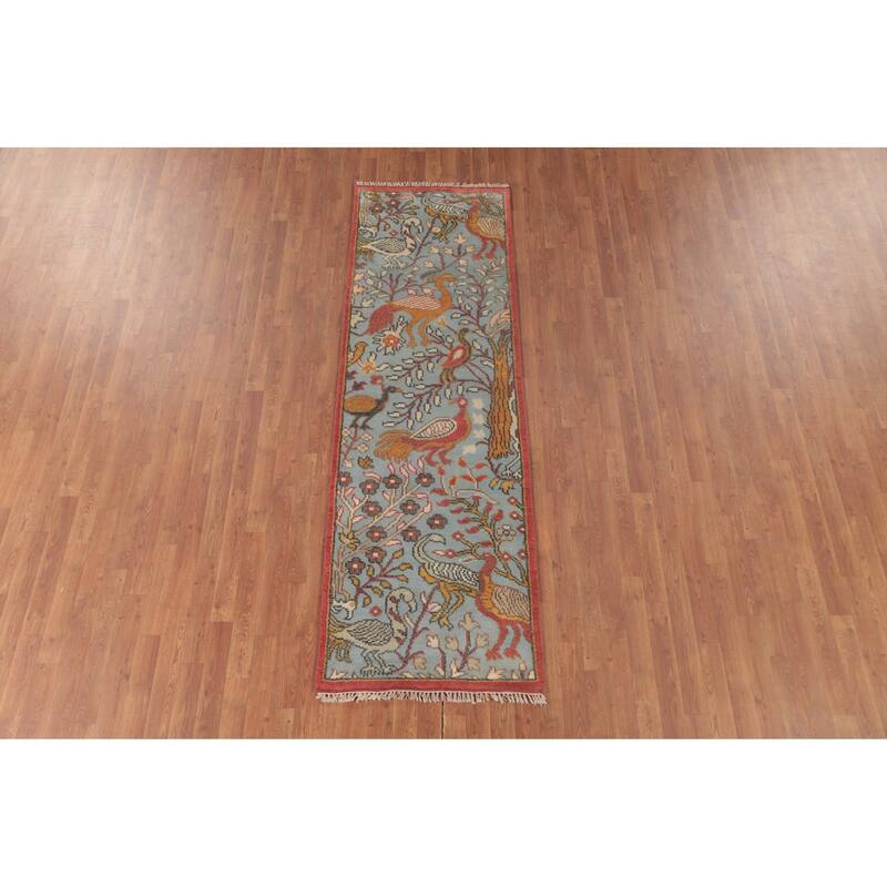 Animal Pictorial Ziegler Runner Rug Hand-Knotted Wool Carpet - 2'7"x 8'0"