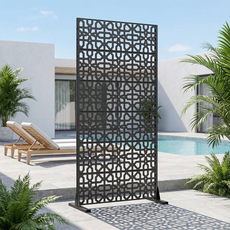 Dovelina 72'' x 47'' Privacy Metal Screen Fence Panel - Black - 72"x35"