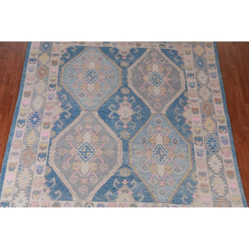 Hand Knotted Oriental 100% Wool Carpet Transitional Geometric Navy Blue & Blues Oushak Area Rug - 10' 4'' X 8' 10''