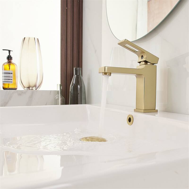 Single Handle Bathroom Faucet with Drain Set 1 Hole Brass Modern Waterfall Bathroom Sink Basin Vanity Faucets