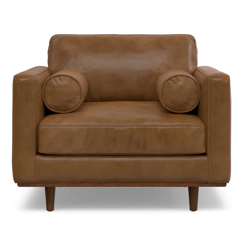 WYNDENHALL Brixley 43 inch Wide Mid-Century Modern Accent Chair in Top Grain Genuine Leather - 42.9" W x 38.25" D x 34" H