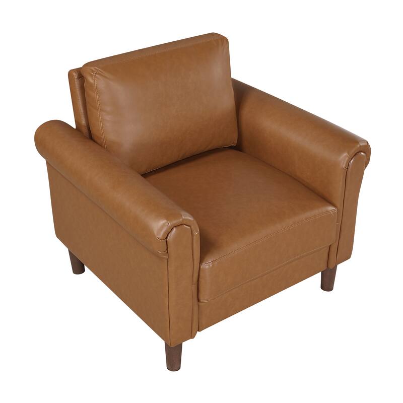 Frances 35" Faux Leather Living Room Chair - Brown Finish Exposed Feet