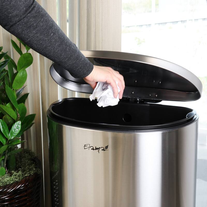 Elama 50Litter 13 Gallon Half Circle Stainless Steel Step Trash Bin with Slow Close Mechanism in Matte Silver