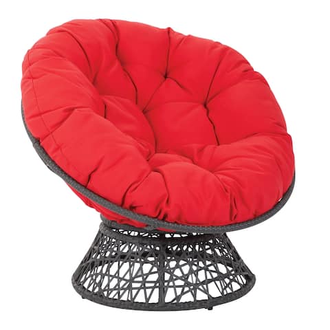 OS Home and Office Furniture Model Papasan Chair with Red cushion and Dark Grey Wicker Wrapped Frame