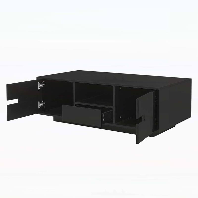 Stylish Rectangle Coffee Table with Storage and LED Lights,for Elevating Living Room
