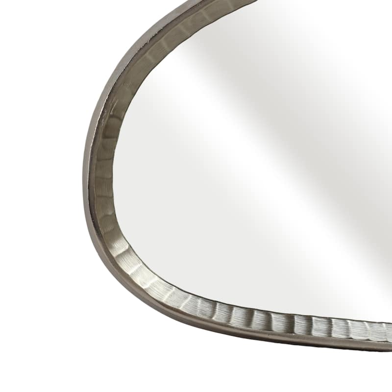 Metal Asymmetrical Mirror with Glass Wood Sculptural Modern Design