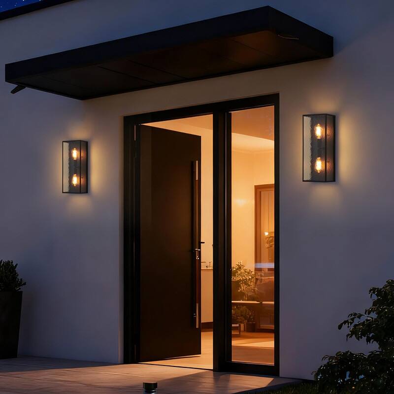 KAWOTI 2-Light Modern Outdoor Wall Sconce with Textured Glass - W8" x H19.75" x D5.75"