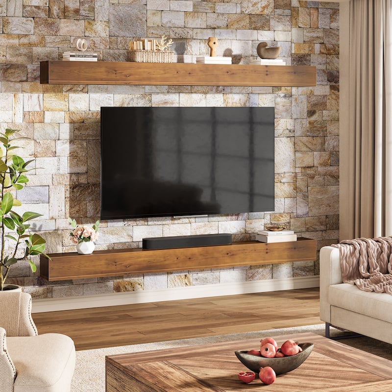 74.8" Fireplace Mantel Shelf, Wood Mantel Floating Shelf, Rustic Brown