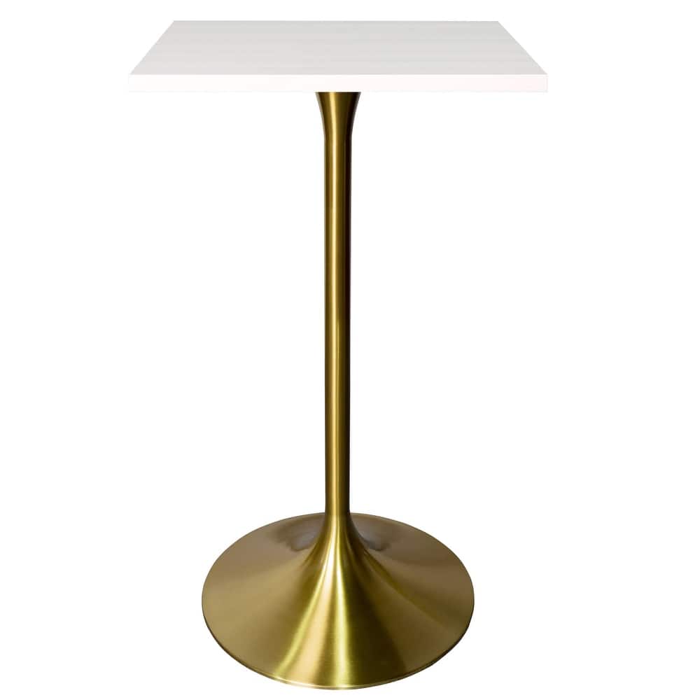 Verve 43 in. Tall Bar Height Dining Table Square MDF Wood Tabletop in Gold Stainless Steel Pedestal Base Accent Bar Table