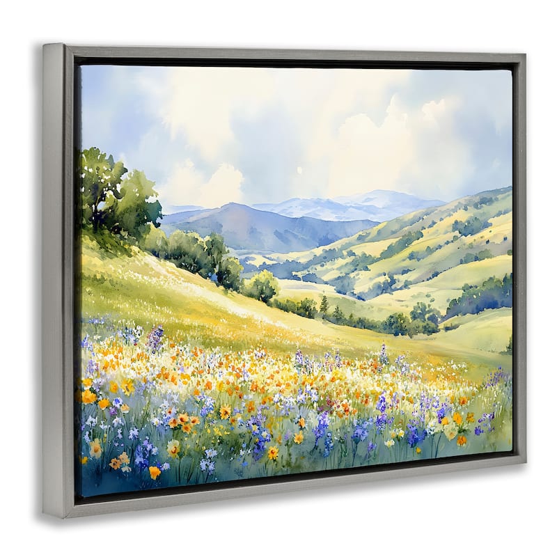 Stupell Spring Meadow with Distant Mountain Framed Floater Canvas Wall Art Design By Franklyn Gregory
