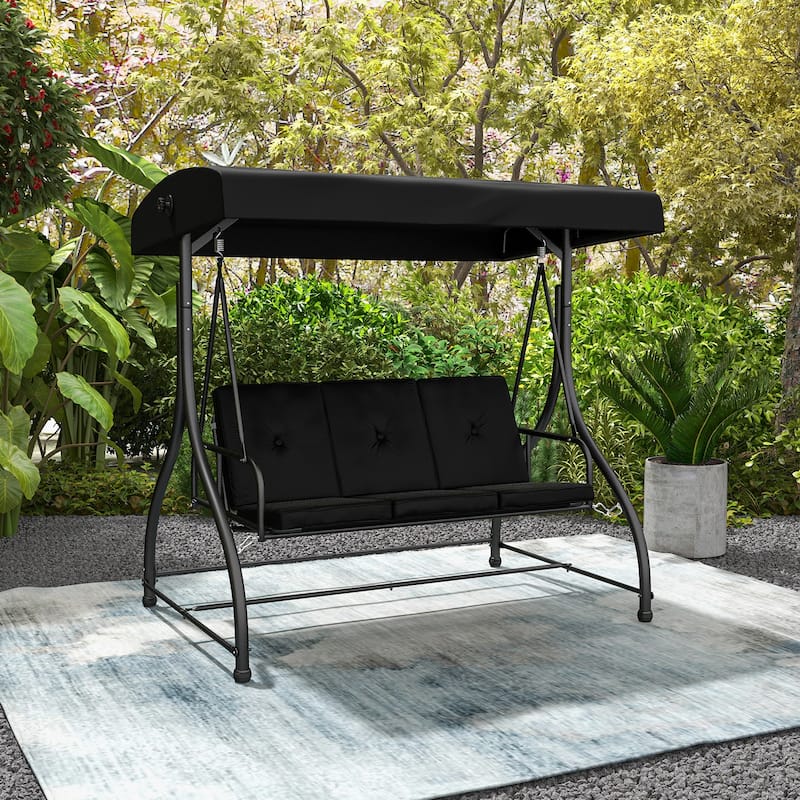 3 Seat Outdoor Porch Swing with Adjustable Canopy - 71" x 47" x 70"