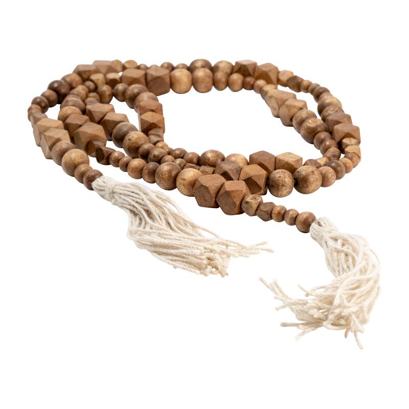 84"Lx1" Diameter Beads on Natural Jute, Wood Beaded Garland, Brown Finish, Decorative Wood Beads for Rustic Home Decor