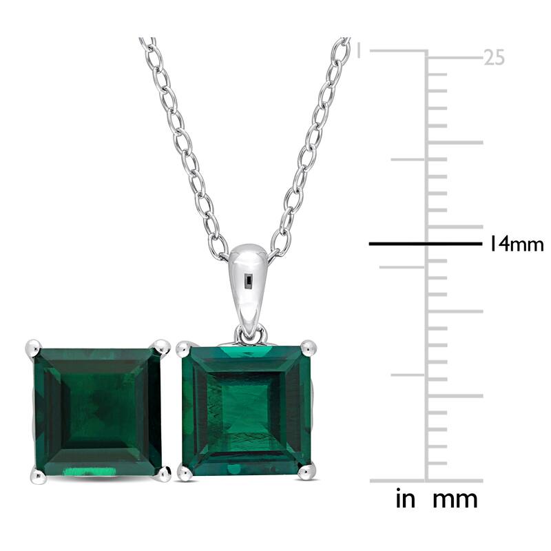 Miadora 7 5/8ct TGW Square Created Emerald Solitaire Necklace and Stud Earrings Set Sterling Silver