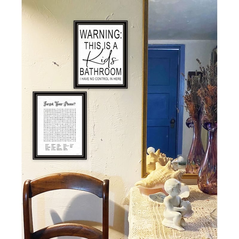 Trendy Decor 4U "Warning -Kids Bathroom!" Printed Framed Wall Art by Lettered & Lined