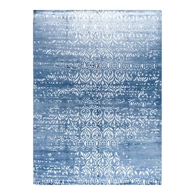 Modern One-of-a-Kind Hand-Knotted Area Rug - Gray, 9' 0" x 12' 1" - 9' 0" x 12' 1"