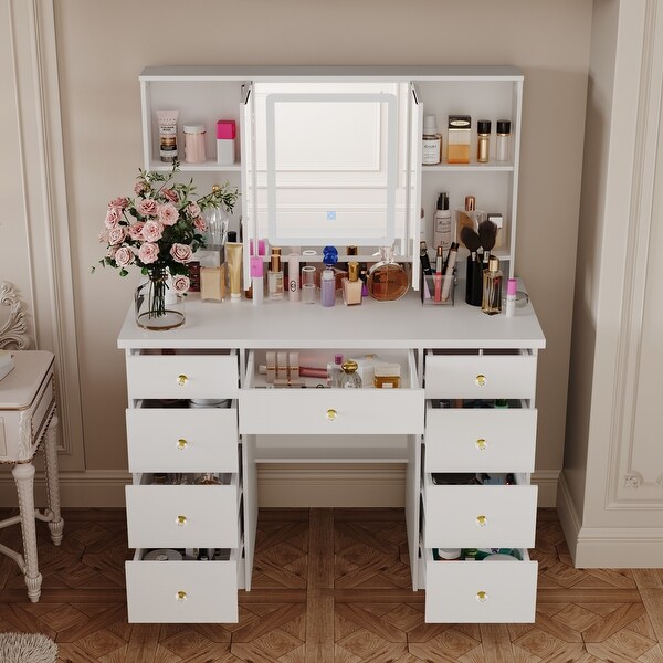 Makeup Vanity with 3 Color Lighted Mirror Large Vanity Table