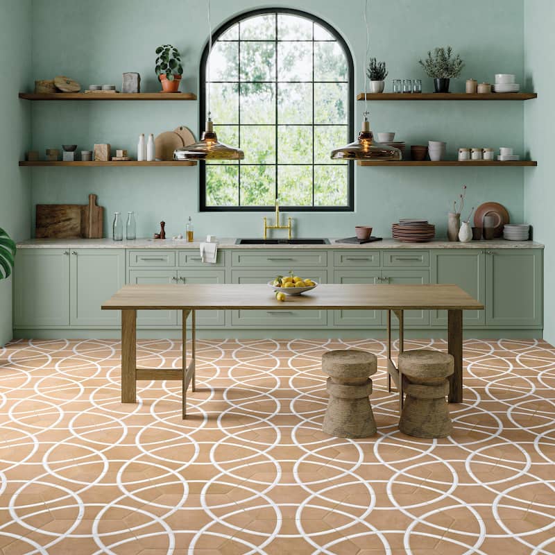 Merola Tile Bari Hex Terra Deco 11-1/4" x 13" Porcelain Floor and Wall Tile - Case (14 Tiles)