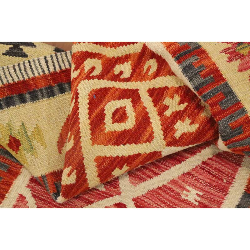Hand Woven Oriental 100% Wool Carpet Southwestern Tribal Multi-Colored Kilim Runner Rug - 9' 7'' X 2' 6''