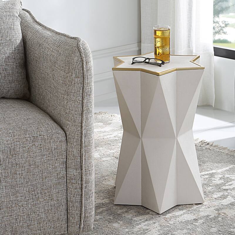 Star Shaped End Accent Table - 22" - White and Gold